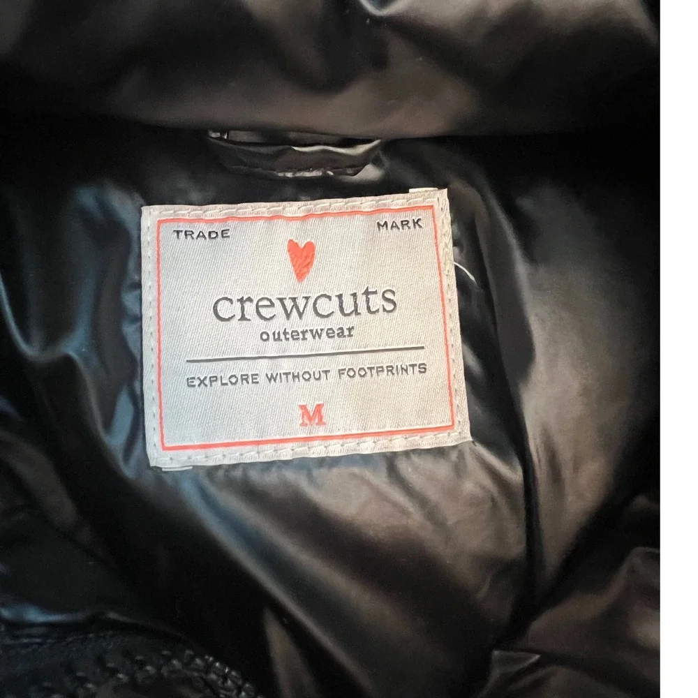 Crewcuts J Crew Kids Girls Shiny Black Primaloft Puffer Jacket Hooded Size M 8-9